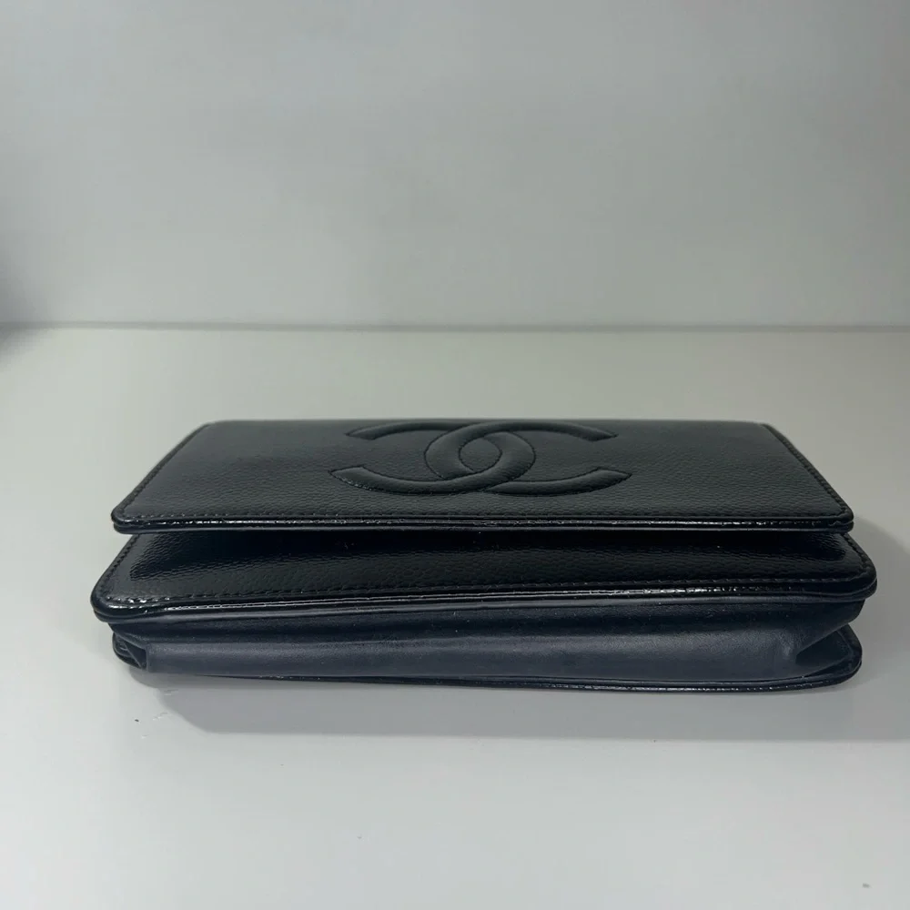 CHANEL | Black Patent Caviar Leather Wallet on Chain